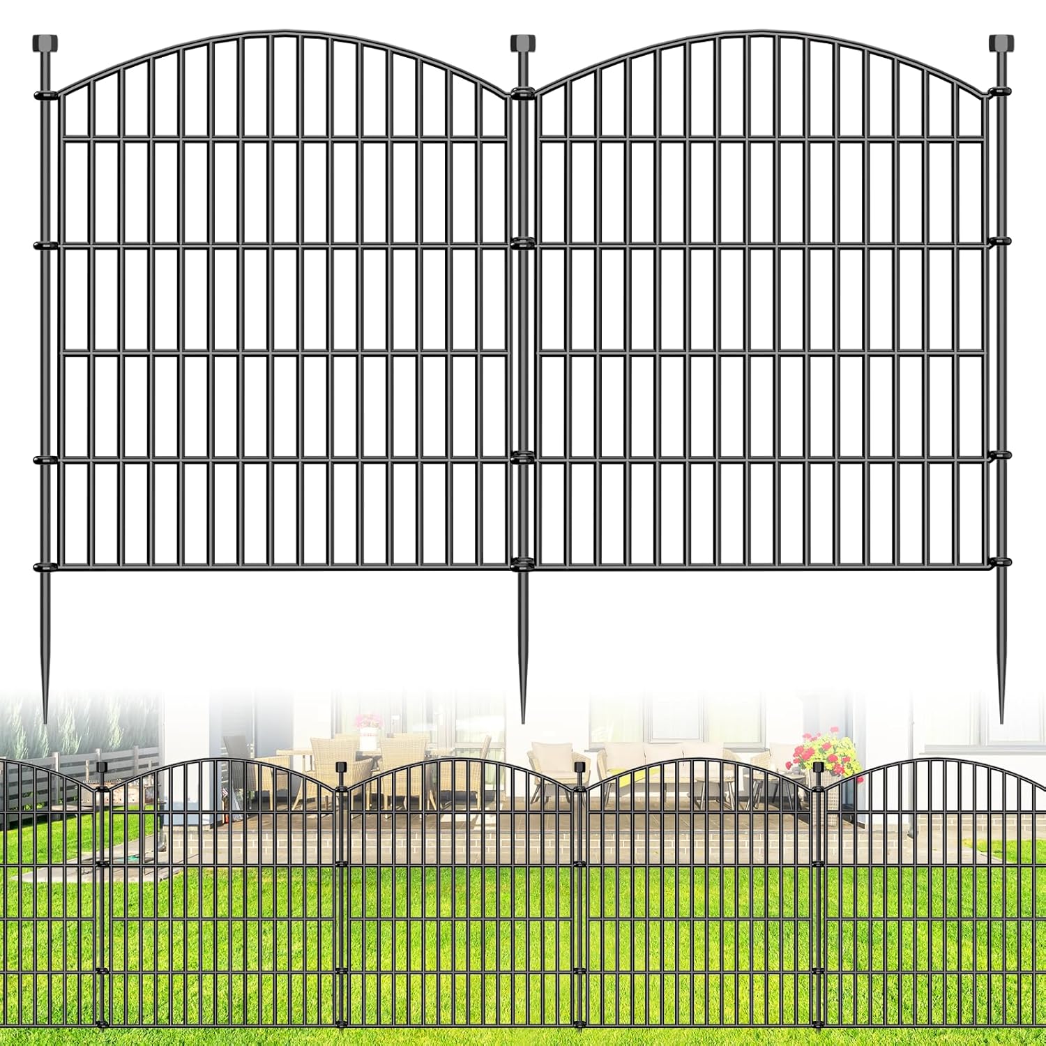 10 Panels Decorative Garden Fence - 32 in (H) x 23.6 ft (L) No Dig Dog Fence Outdoor for Yard, Rustproof Tall Garden Fencecing Panels, Animal Barrier Suitable for Yard Border,...