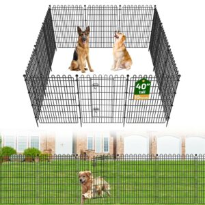 10 Panels No Dig Decorative Garden Fence with Gate for Yard, 40 in(H) X 23.6 ft(L) Animal Barrier Fencing for Outdoor Dog, Metal Portable Garden Fences for Borders, Pets,...