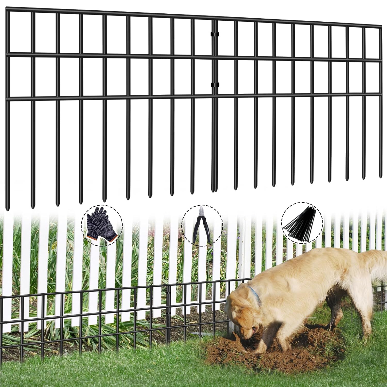 42.5ft(L) x 13in(H) Animal Barrier Fence, 30 Panels No Dig Garden Fence for Dog Rabbit, Rustproof Anti Digging Barrier, Garden Edging Border Ground Defense for Outdoor, Yard, Patio