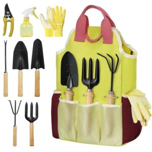 9-Piece Gardening Tool Set, Heavy Duty Garden Tool Set with Wood Handle, Premium & Durable Hand Tools Gardening Kit with Stylish Handbag, Gardening Gifts for Women