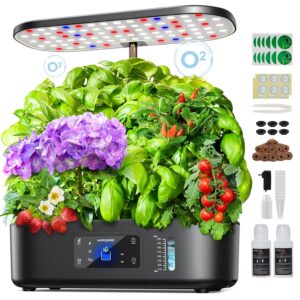 Ahopegarden Hydroponics Growing System Kit Indoor Herb Garden with Grow Light 12 Pods, with LCD Touch Panel Hydroponic Planter, Planting Height Up to 17", Grower Harvest Fresh...