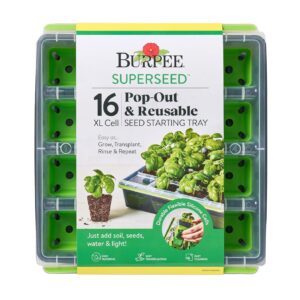 Burpee SuperSeed Seed Starting Tray | 16 XL Cell | Reusable & Dishwasher Safe | for Starting Vegetable Seeds, Flower Seeds & Herb Seeds | Indoor Grow Kit for Deep-Rooted...