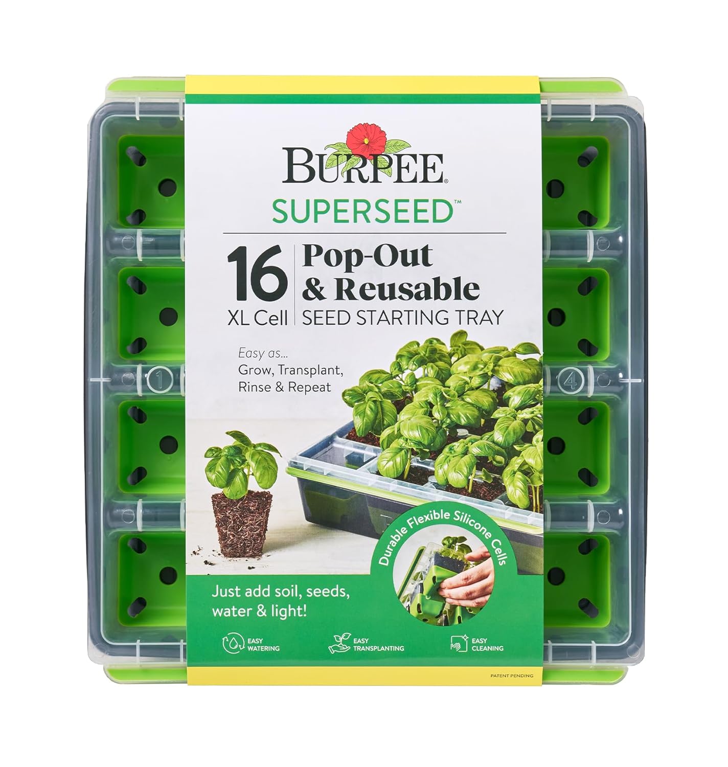 Burpee SuperSeed Seed Starting Tray | 16 XL Cell | Reusable & Dishwasher Safe | for Starting Vegetable Seeds, Flower Seeds & Herb Seeds | Indoor Grow Kit for Deep-Rooted...