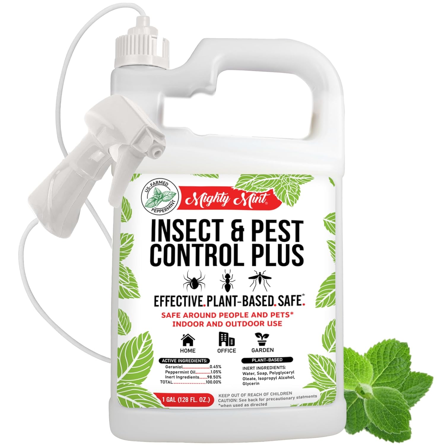 Mighty Mint Peppermint Oil Insect Repellent Plus Spray – Natural Indoor & Outdoor Bug Control for Spiders, Ants, Roaches, and More – Plant-Based, Extra-Strong Formula - 128 oz