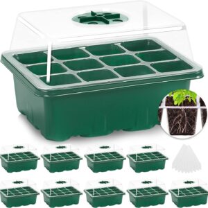MIXC 10 Packs Seed Starter Tray Seed Starter Kit with Humidity Dome (120 Cells Total Tray) Seed Starting Trays Plant Starter Kit and Base Mini Greenhouse Germination Kit for...