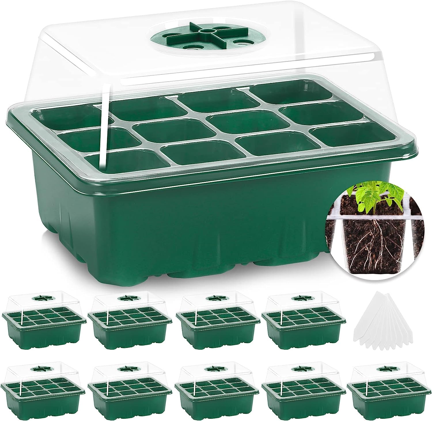 MIXC 10 Packs Seed Starter Tray Seed Starter Kit with Humidity Dome (120 Cells Total Tray) Seed Starting Trays Plant Starter Kit and Base Mini Greenhouse Germination Kit for...