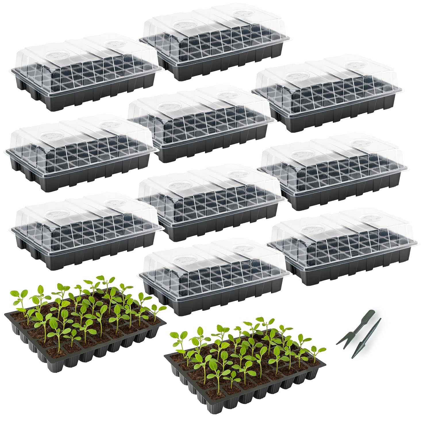 Mr. Pen- Seed Starter Tray Kits, 10 Pack, Total 400 Cells, Durable Plant Germination Trays with Humidity Vented Domes and Bases, Ideal for Seed Starting, Indoor Gardening and...