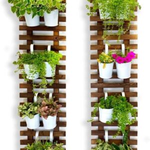 ShopLaLa Wall Planter - 2 Pack, Wooden Hanging Large Planters for Indoor Outdoor Plants, Live Vertical Garden, Plant Wall Mount Flower Pot Holder Hanger Stand Green Herb Wall...