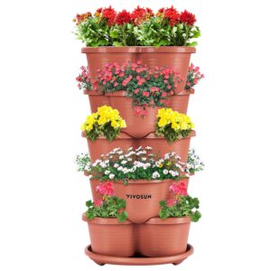 VIVOSUN 5 Tier Vertical Gardening Stackable Planter for Strawberries, Flowers, Herbs, Vegetables, Brown