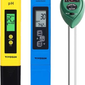 VIVOSUN Digital PH Meter, 3-in-1TDS EC and Temperature Meter, Plant Soil MoistureTester Combo for Home, Garden and Hydroponics